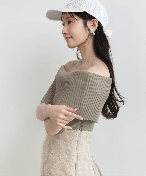 【新品】RANDA オフショルニットドッキングワンピース (カーキ)0サイズ RANDA ワンピース オフショルニットドッキングワンピース