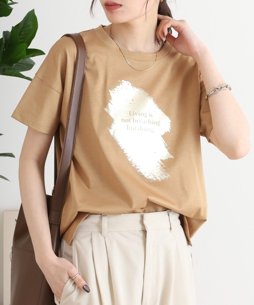 tシャツ BRODIAEA 箔プリント 半袖Tシャツ カットソープルオーバー「日本製」 レディース tシャツ BRODIAEA 箔プリント 半袖Tシャツ カットソープル