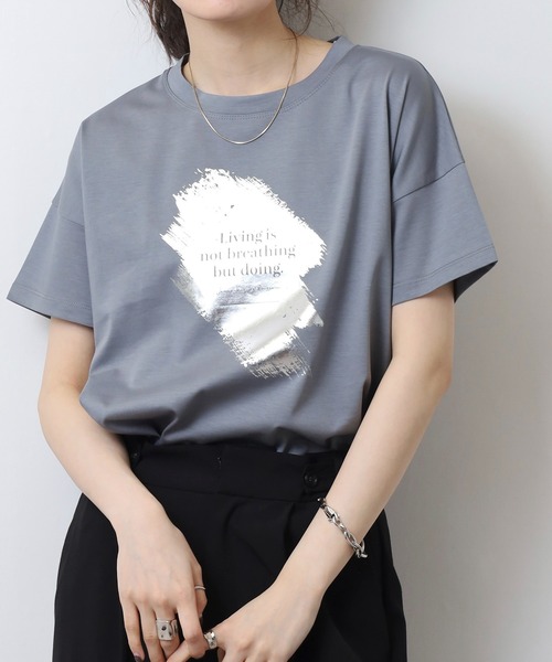 tシャツ BRODIAEA 箔プリント 半袖Tシャツ カットソープルオーバー「日本製」 レディース