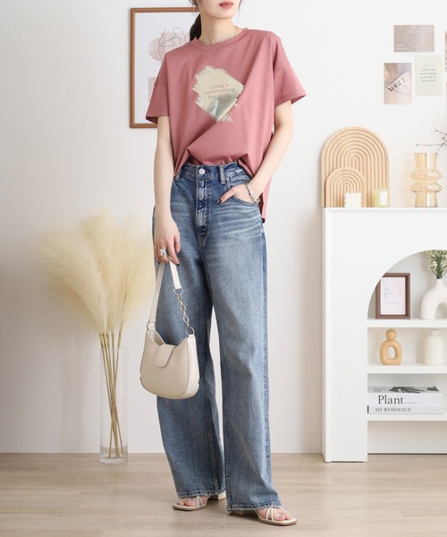 tシャツ BRODIAEA 箔プリント 半袖Tシャツ カットソープルオーバー「日本製」 レディース tシャツ BRODIAEA 箔プリント 半袖Tシャツ カットソープル
