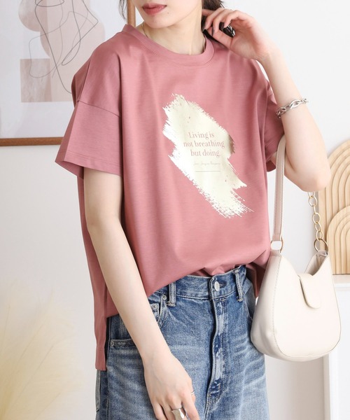 tシャツ BRODIAEA 箔プリント 半袖Tシャツ カットソープルオーバー「日本製」 レディース tシャツ BRODIAEA 箔プリント 半袖Tシャツ カットソープル