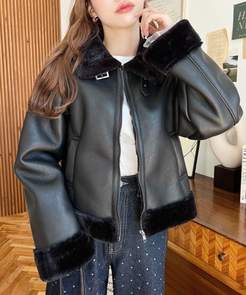 「moment+」 ジップアップブルゾン M ブラック系その他 レディース_画像4