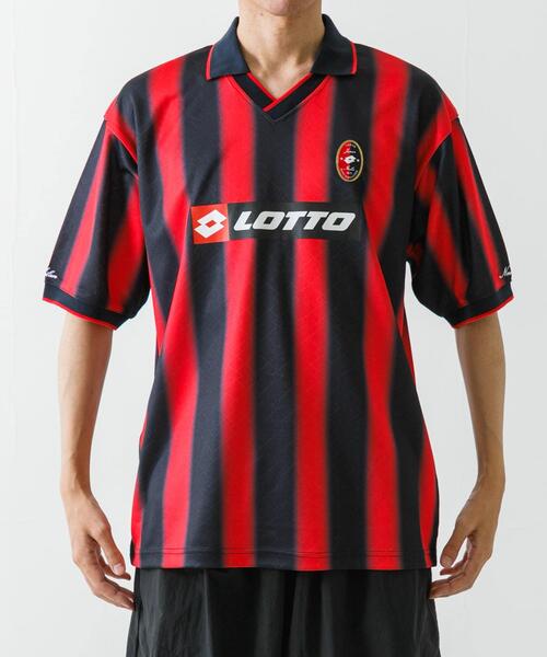 Lotto サッカーシャツ 赤黒 ストライプ LOTTO（ロット） tシャツ LOTTO FADE STRIPE GAME SHIRTS メンズ