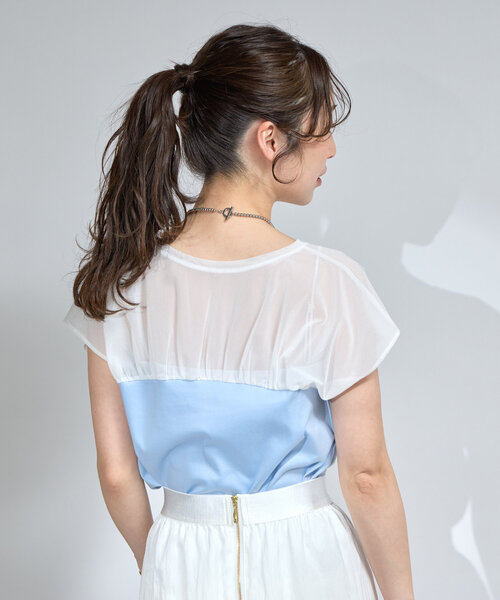 tシャツ シアー切り替えビスチェ風フレンチカットソー レディース La boutique Bonbon tシャツ シアー切り替えビスチェ風フレンチ