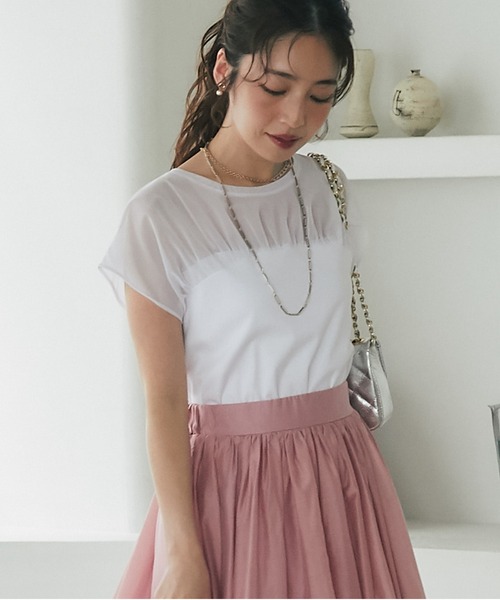 tシャツ シアー切り替えビスチェ風フレンチカットソー レディース La boutique Bonbon tシャツ シアー切り替えビスチェ風フレンチ