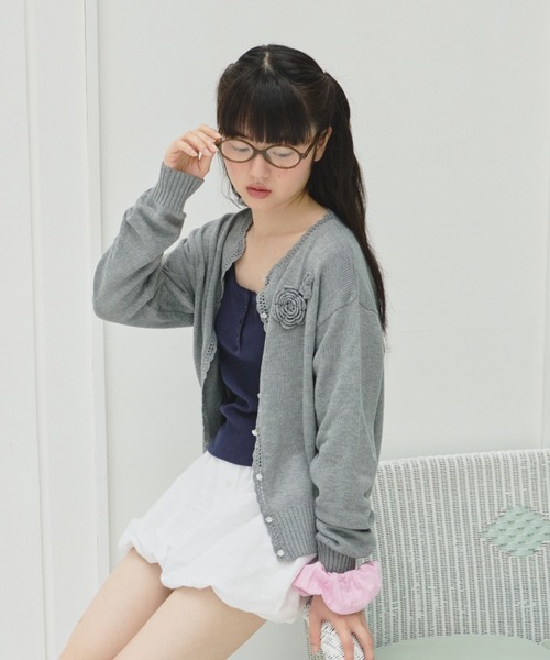 GIUNON カーディガン summer knit flower cardigan / サマー