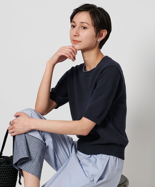 ニット セーター アイレット ハーフスリーブ ニット レディース