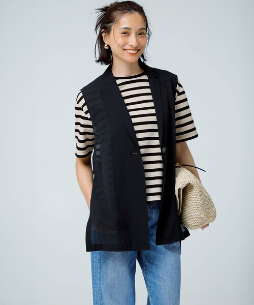 【洗える】シアーフライスボーダー Tシャツ 23区 tシャツ 「洗える」シアーフライスボーダー Tシャツ
