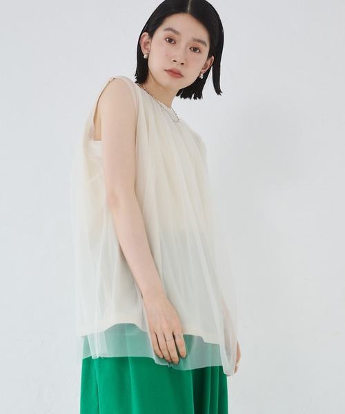 接触冷感チュールレイヤードトップス hunch tシャツ 「接触冷感」チュールレイヤードトップス