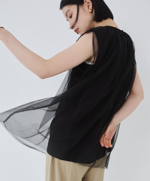 接触冷感チュールレイヤードトップス hunch tシャツ 「接触冷感」チュールレイヤードトップス