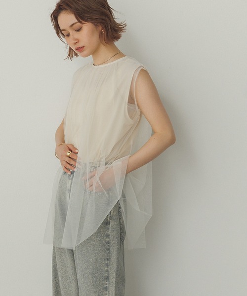 接触冷感チュールレイヤードトップス hunch tシャツ 「接触冷感」チュールレイヤードトップス