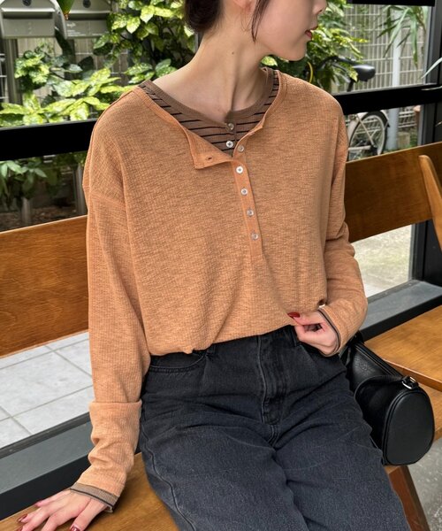 ナンバーナイン　ジョージ期　ヘンリーネック　カットソー　茶 CIAOPANIC TYPY（チャオパニックティピー） tシャツ 「一枚でも