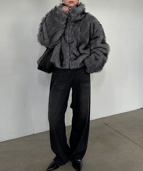 solleim ブルゾン アウター MIXカラーショート丈フェイクファー