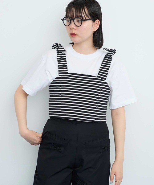 キャミソール MUSUBI ボーダー ビスチェ