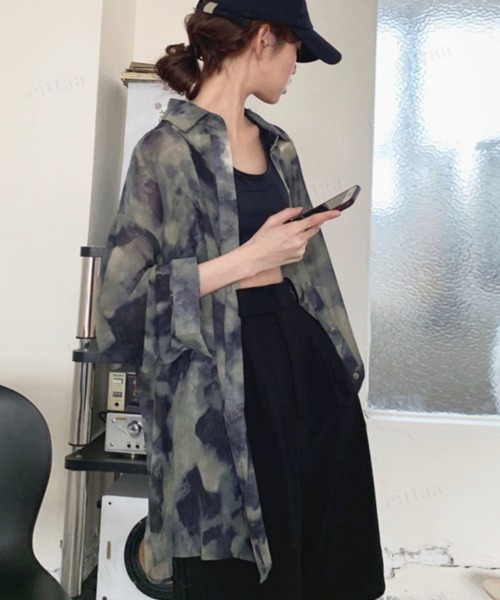 ブラウス シャツ 韓国ファッション タイダイ柄オーバーサイズシャツ レディース メンズ
