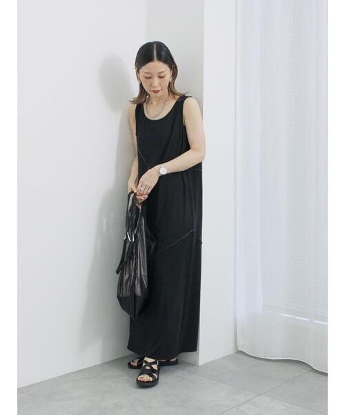 Samansa Mos2 blue ワンピース 「接触冷感」切替カット