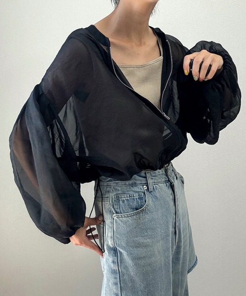 「JUNOAH」 ジップアップブルゾン X-LARGE グレイッシュベージュ レディース_画像3