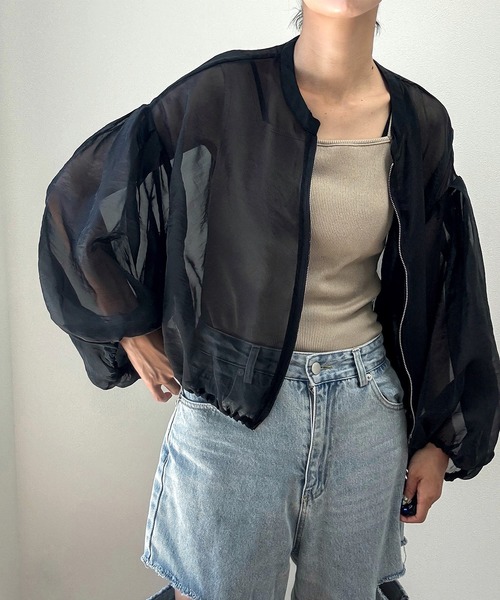 「JUNOAH」 ジップアップブルゾン X-LARGE グレイッシュベージュ レディース_画像4