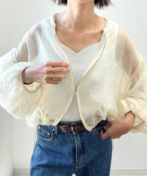 「JUNOAH」 ジップアップブルゾン X-LARGE グレイッシュベージュ レディース_画像6