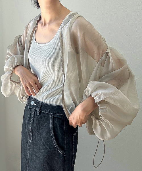 「JUNOAH」 ジップアップブルゾン X-LARGE グレイッシュベージュ レディース_画像9