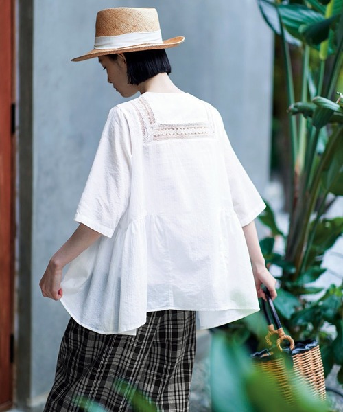 「Sunny clouds」 半袖ブラウス LARGE ホワイト レディース_画像7