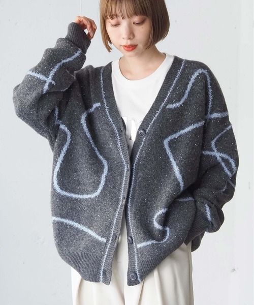 tiptop（ティップトップ） カーディガン ラメフェザーモールVネック