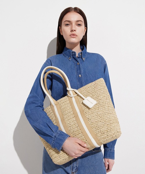 「CHARLES & KEITH」 かごバッグ L ホワイト レディース