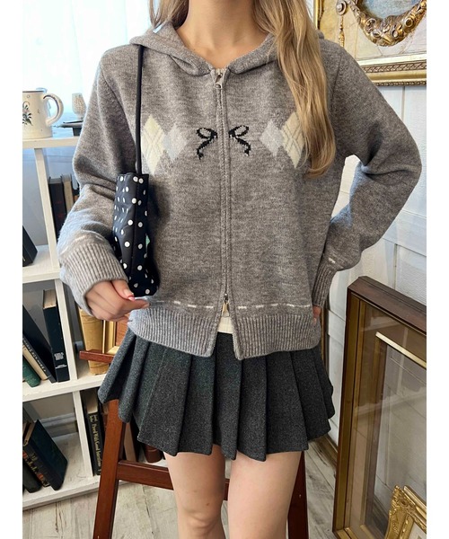 パーカー アーガイルデザインニットパーカー レディース : ZOZOTOWN