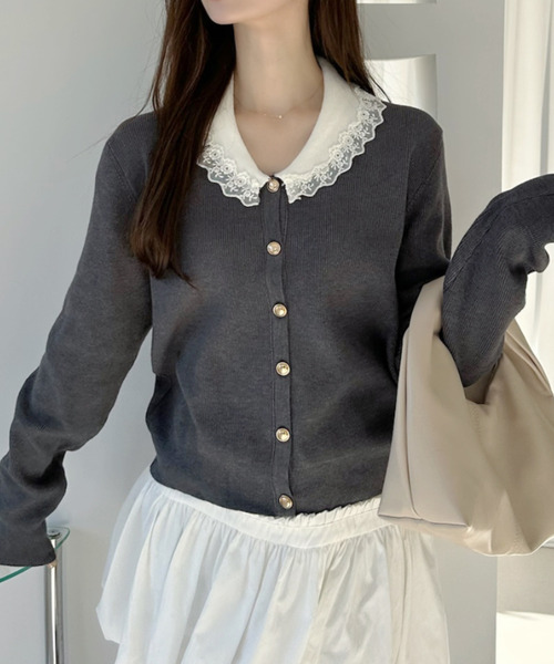 Ada. カーディガン レース 襟付き ニット カーディガン レディース