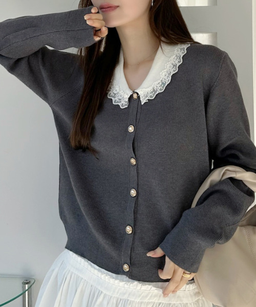 Ada. カーディガン レース 襟付き ニット カーディガン レディース