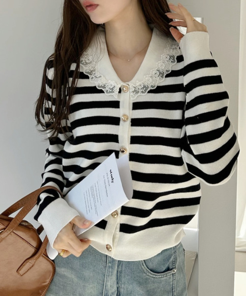 Ada. カーディガン レース 襟付き ニット カーディガン レディース