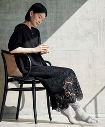 「Sunny clouds」 半袖ワンピース - ブラック レディースの画像5