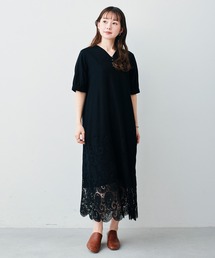 「Sunny clouds」 半袖ワンピース - ブラック レディースの画像6