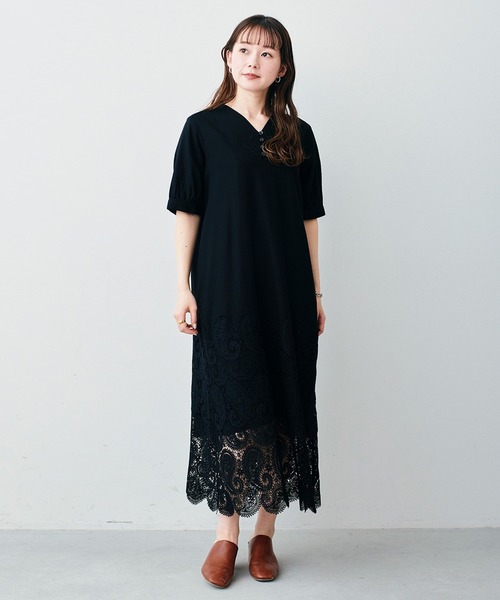 「Sunny clouds」 半袖ワンピース - ブラック レディースの画像6