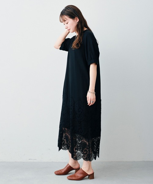 「Sunny clouds」 半袖ワンピース - ブラック レディースの画像7