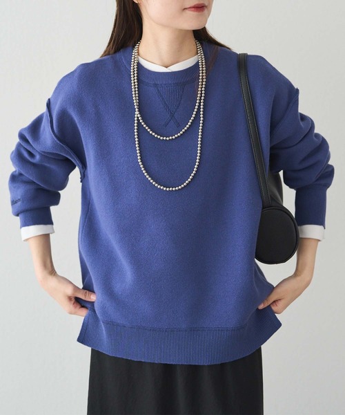 タグ付き新品 ピュアルセシン スウェットライク ダブルジャガード ニット ブルー pual ce cin ニット セーター スウェットライクダブルジャガードニット