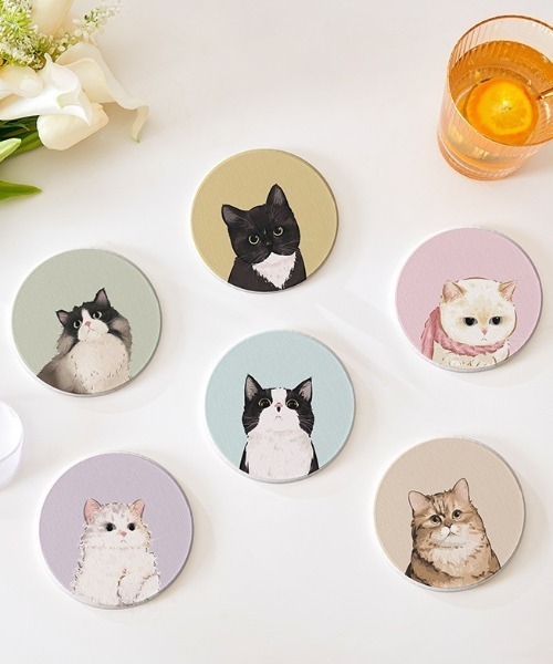 キッチン かわいい にゃんこ 珪藻土 コースター : ZOZOTOWN Yahoo!店