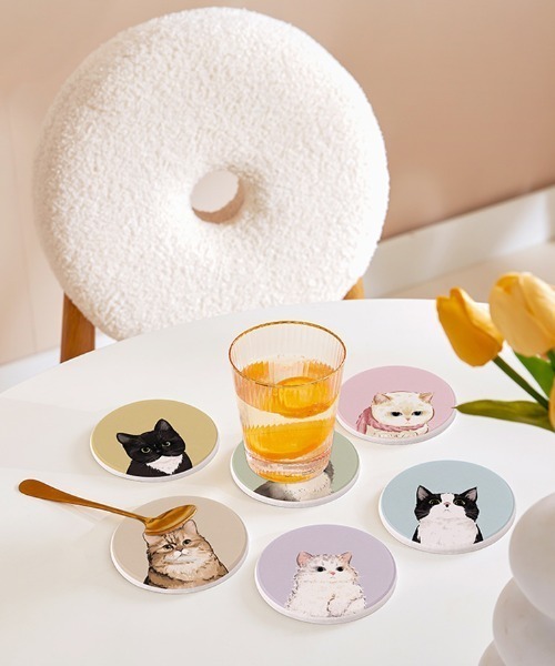 キッチン かわいい にゃんこ 珪藻土 コースター : ZOZOTOWN Yahoo!店