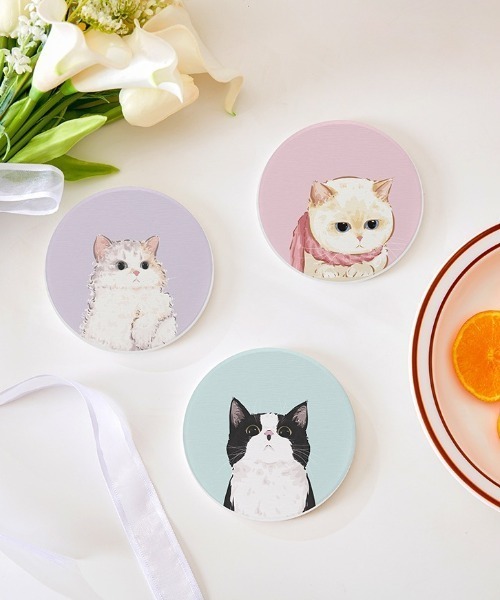 キッチン かわいい にゃんこ 珪藻土 コースター : ZOZOTOWN Yahoo!店