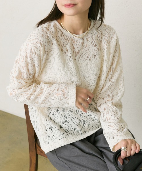 pual ce cin tシャツ モールペイズリーストレッチレースプルオーバー