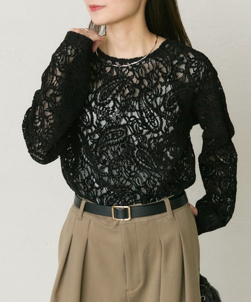 pual ce cin tシャツ モールペイズリーストレッチレースプルオーバー