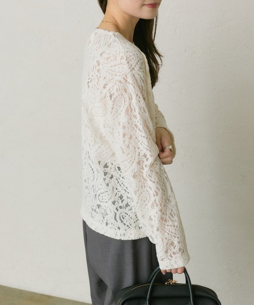 pual ce cin tシャツ モールペイズリーストレッチレースプルオーバー