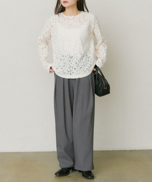 pual ce cin tシャツ モールペイズリーストレッチレースプルオーバー