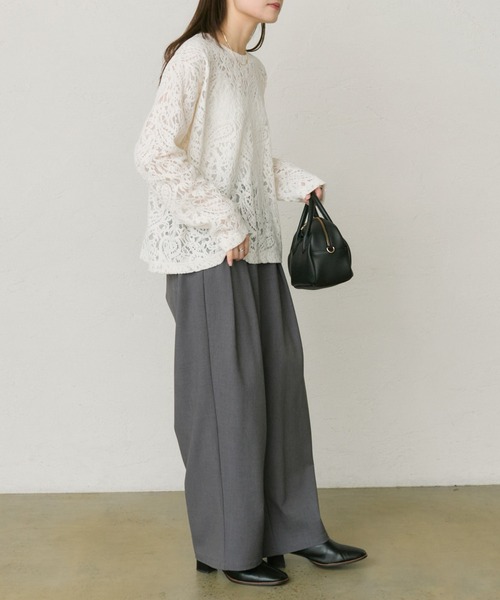 pual ce cin tシャツ モールペイズリーストレッチレースプルオーバー