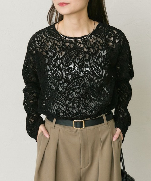 ペイズリー ストレッチレースプルオーバー pual ce cin tシャツ モールペイズリーストレッチレースプルオーバー