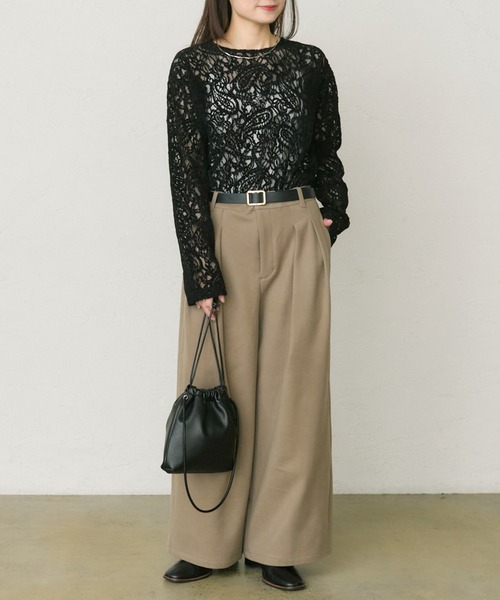 pual ce cin tシャツ モールペイズリーストレッチレースプルオーバー