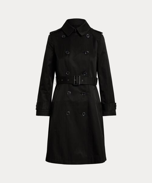 LAUREN RALPH LAUREN ダブルブレストブラックトレンチコート ラルフ ローレン トレンチ コート ダブルブレスト ブラック・トープ