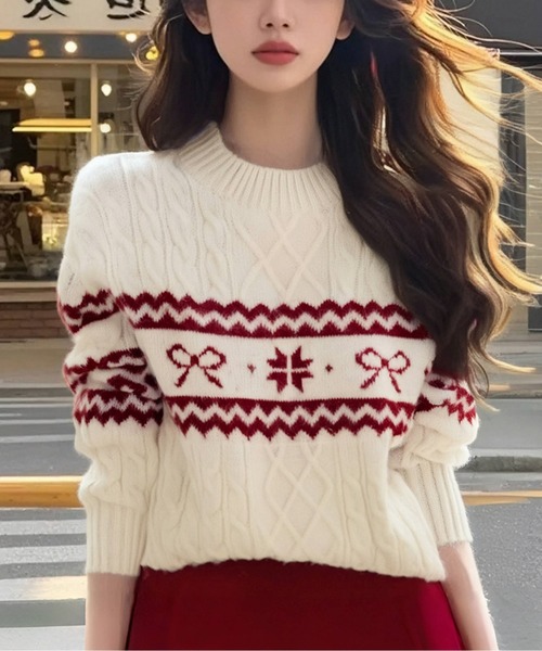 ニット セーター ノルディック柄ケーブルニット レディース : ZOZOTOWN