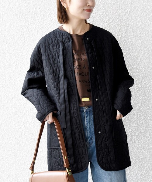 未使用タグ付き✨SHIPS any ノーカラー ミディコート SHIPS any ノーカラーコート コート any: キルティング ステッチ ノー