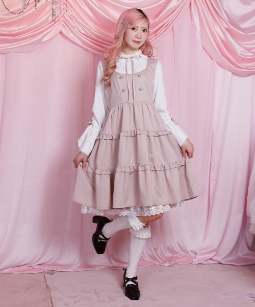 axesfemmeドットチュニック 姫ギャル 姫系 ロリータ くすみピンク ロリータ ワンピース ジャンパースカート 甘ロリ ギャル クール